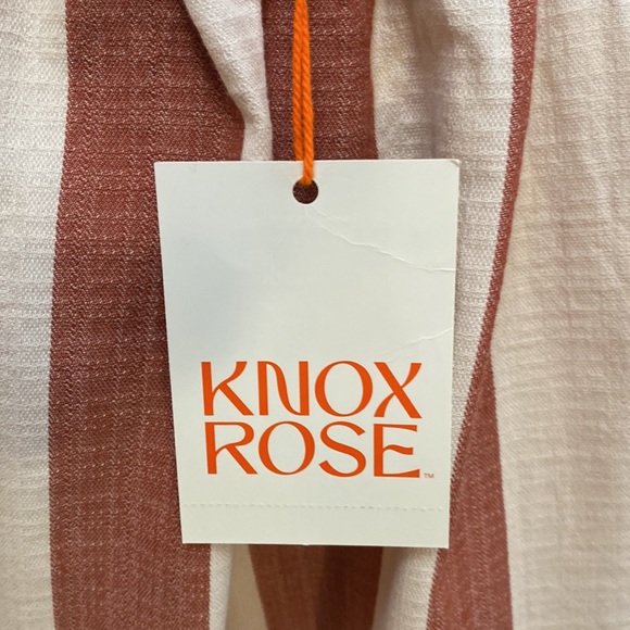 NEW! Sz MED Stripe Brown & Cream Tassel Tie Front Mid Sleeved Top Knox Rose - Picture 4 of 6